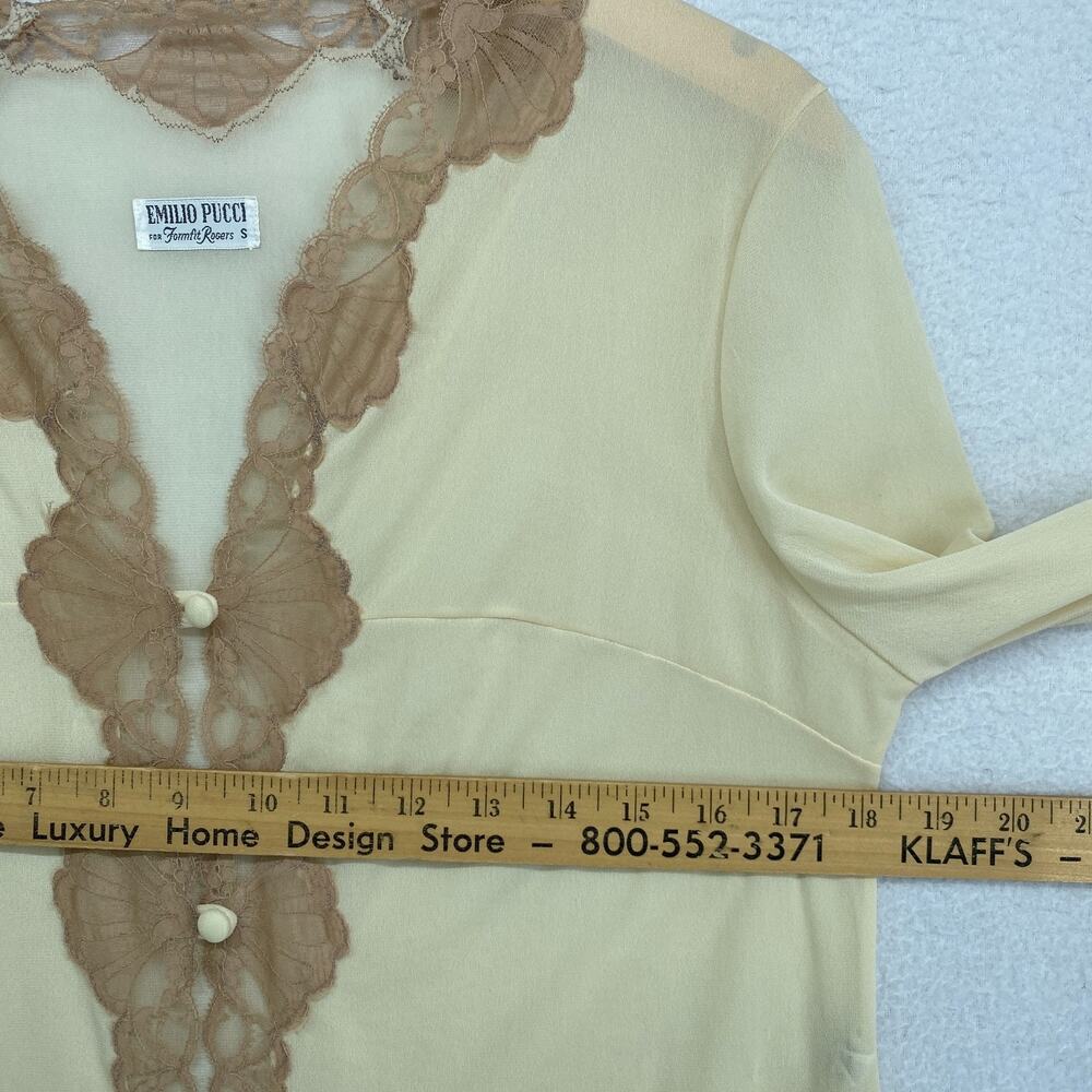 EMILIO PUCCI FORMFIT ROGERS Nightgown S 10-12 Lace Trim Long Sleeve Ivory VTG - Picture 10 of 12